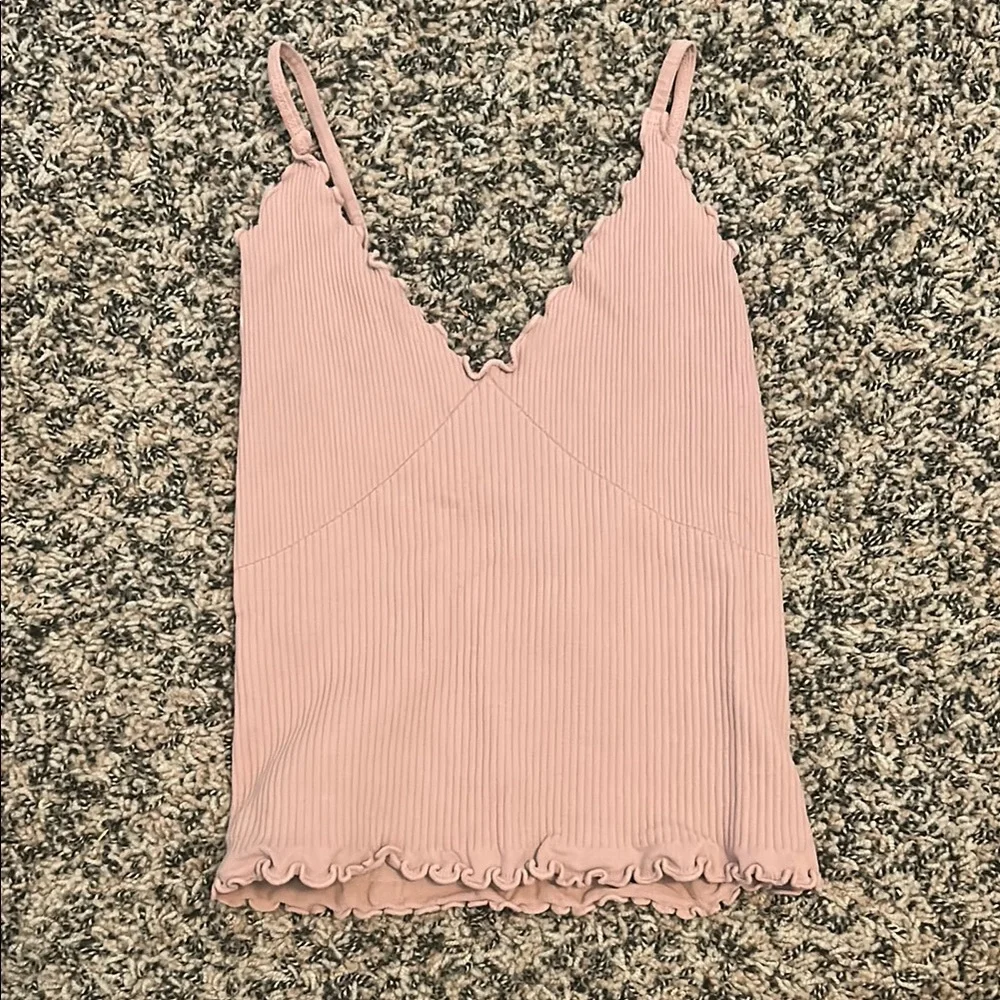 Free People Pink Ribbed Ruffled Camisole - Picture 1 of 3